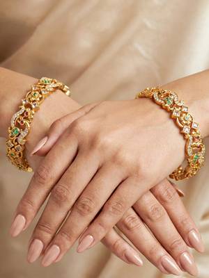 Gold laxmi ji temple bangle pink green stone kada 3