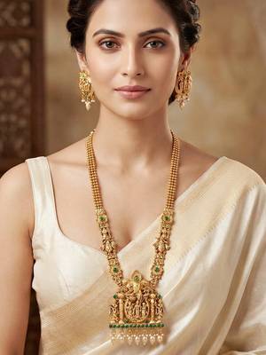 Lucky jewellery 18k gold-plated ram parivar temple necklace set 2