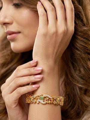 Gold laxmi ji temple bangle pink green stone kada 4