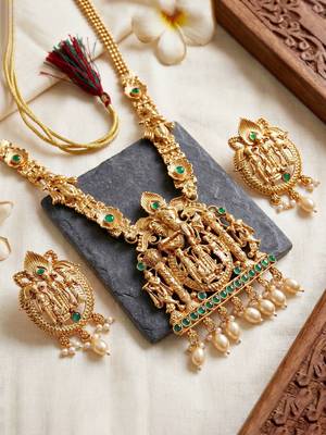 Lucky jewellery 18k gold-plated ram parivar temple necklace set 3