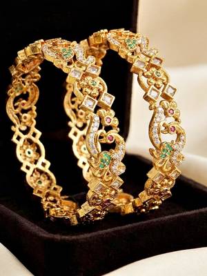 Gold laxmi ji temple bangle pink green stone kada 5