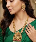 Lucky jewellery 18k gold-plated ram parivar temple necklace set