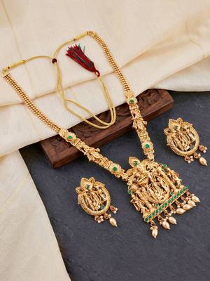 Lucky jewellery 18k gold-plated ram parivar temple necklace set 4