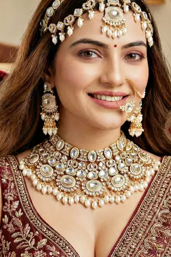 Lucky jewellery traditional kundan white jewellery set | bridal style royal ethnic necklace set