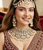 Lucky jewellery traditional kundan white jewellery set | bridal style royal ethnic necklace set
