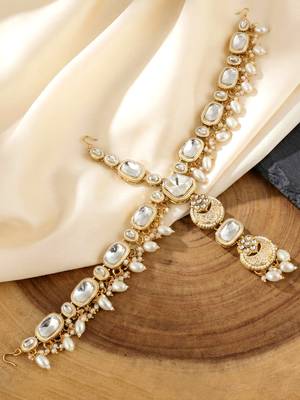 Lucky jewellery gold plated kundan white beads bridal jewellery set traditional designer statement 5