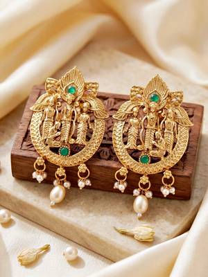 Lucky jewellery 18k gold-plated ram parivar temple necklace set 5