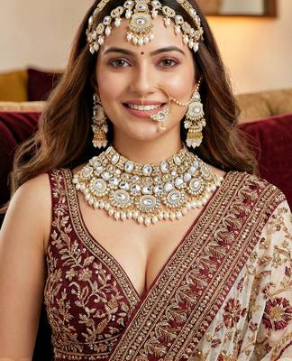 Lucky jewellery traditional kundan white jewellery set | bridal style royal ethnic necklace set 2