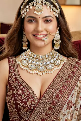Lucky jewellery traditional kundan white jewellery set | bridal style royal ethnic necklace set