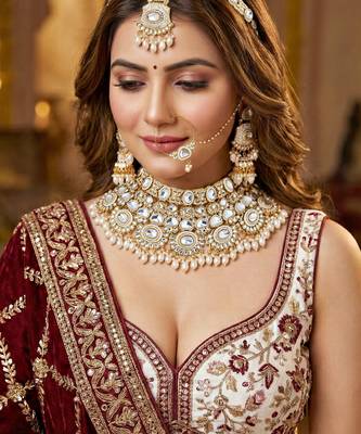 Lucky jewellery traditional kundan white jewellery set | bridal style royal ethnic necklace set 3