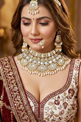 Lucky jewellery traditional kundan white jewellery set | bridal style royal ethnic necklace set