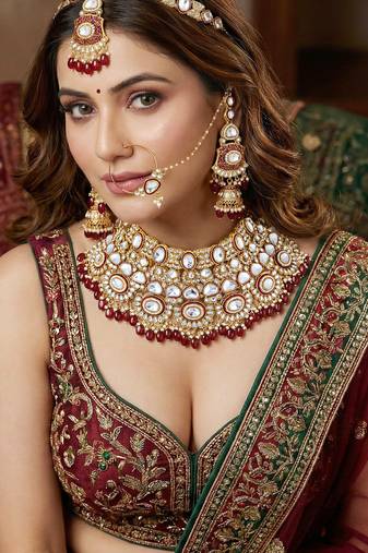 Lucky jewellery traditional kundan maroon jewellery set | bridal style royal ethnic necklace set
