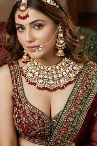 Lucky jewellery traditional kundan maroon jewellery set | bridal style royal ethnic necklace set