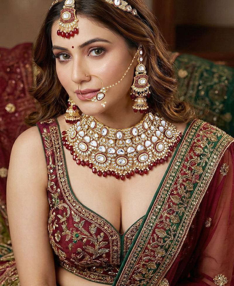 Lucky jewellery traditional kundan maroon jewellery set | bridal style royal ethnic necklace set