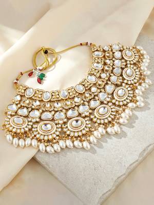 Lucky jewellery traditional kundan white jewellery set | bridal style royal ethnic necklace set 4