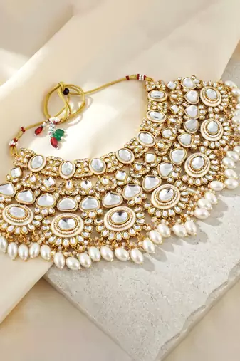 Lucky jewellery traditional kundan white jewellery set | bridal style royal ethnic necklace set