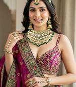 Lucky jewellery gold plated kundan green beads bridal jewellery set traditional designer statement