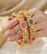 Gold laxmi ji ad temple bangle pink green stone