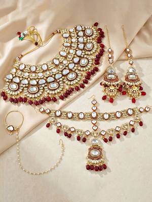 Lucky jewellery traditional kundan maroon jewellery set | bridal style royal ethnic necklace set 3