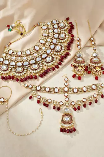 Lucky jewellery traditional kundan maroon jewellery set | bridal style royal ethnic necklace set