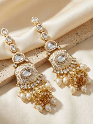 Lucky jewellery traditional kundan white jewellery set | bridal style royal ethnic necklace set 5
