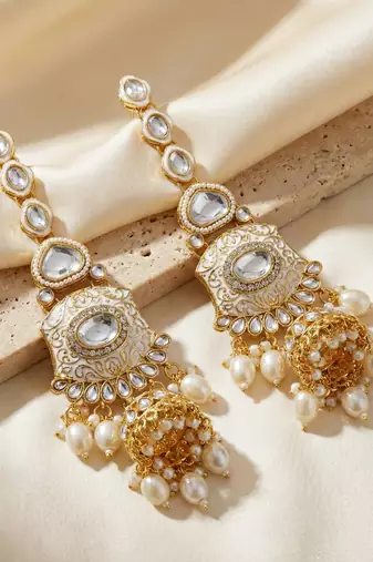 Lucky jewellery traditional kundan white jewellery set | bridal style royal ethnic necklace set