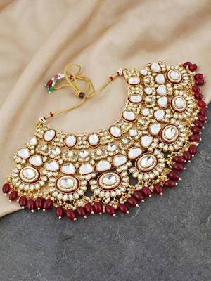 Lucky jewellery traditional kundan maroon jewellery set | bridal style royal ethnic necklace set 4