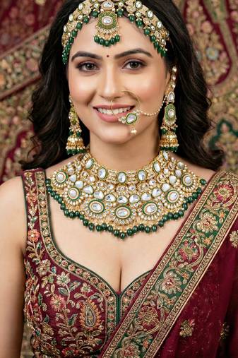 Lucky jewellery traditional kundan green jewellery set | bridal style royal ethnic necklace set