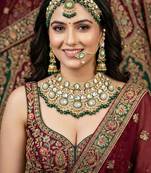 Lucky jewellery traditional kundan green jewellery set | bridal style royal ethnic necklace set