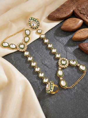 Lucky jewellery gold plated kundan green beads bridal jewellery set traditional designer statement 4