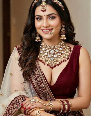 Lucky jewellery gold plated kundan maroon beads bridal jewellery set traditional designer statement 1