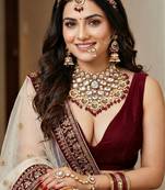 Lucky jewellery gold plated kundan maroon beads bridal jewellery set traditional designer statement