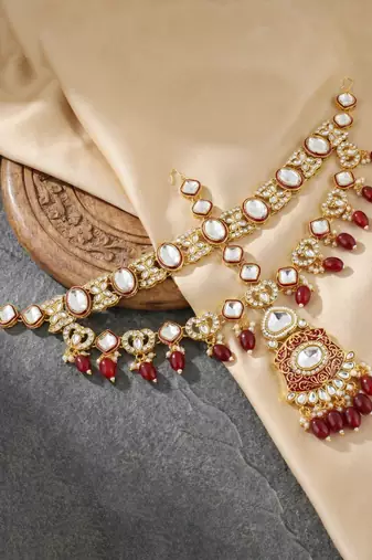Lucky jewellery traditional kundan maroon jewellery set | bridal style royal ethnic necklace set