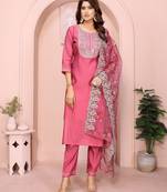 Women rose pink plain roman kurta set