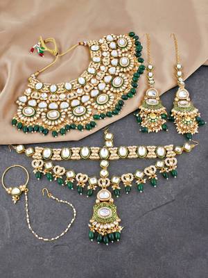 Lucky jewellery traditional kundan green jewellery set | bridal style royal ethnic necklace set 3