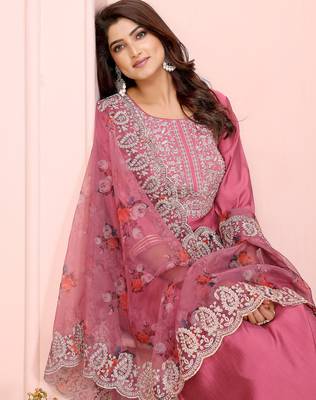 Women rose pink plain roman kurta set 3
