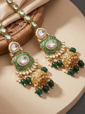 Lucky jewellery traditional kundan green jewellery set | bridal style royal ethnic necklace set 5
