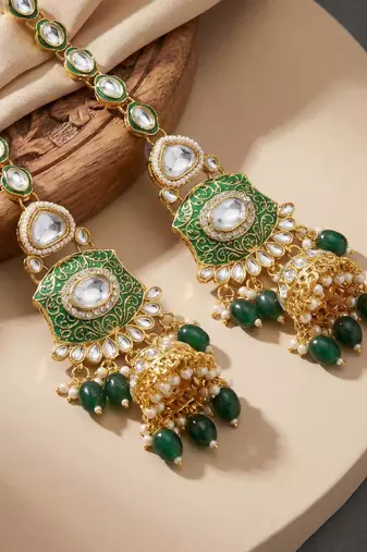 Lucky jewellery traditional kundan green jewellery set | bridal style royal ethnic necklace set