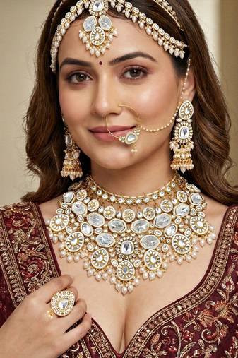 Lucky jewellery bridal kundan necklace set for women traditional indian wedding jewellery set