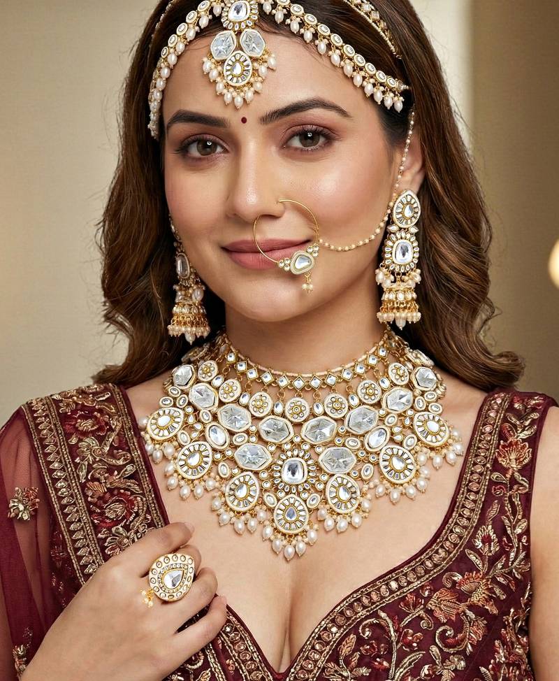 Lucky jewellery bridal kundan necklace set for women traditional indian wedding jewellery set
