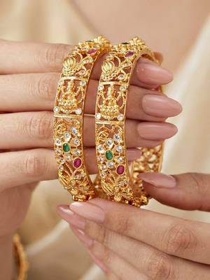 Gold laxmi twist floral bangle ad stone 1