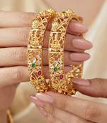 Gold laxmi twist floral bangle ad stone
