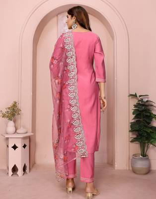 Women rose pink plain roman kurta set 5