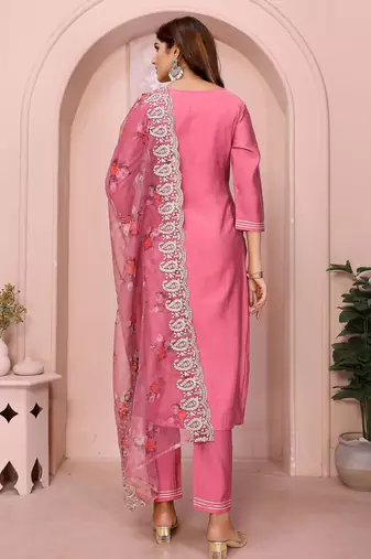 Women rose pink plain roman kurta set