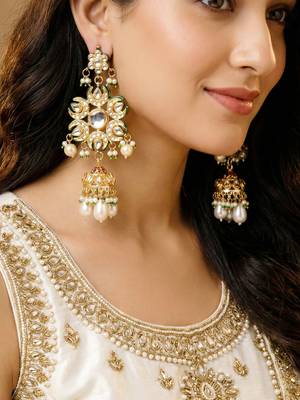Gold plated navratan necklace set with earrings 1