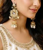 Gold plated navratan necklace set with earrings
