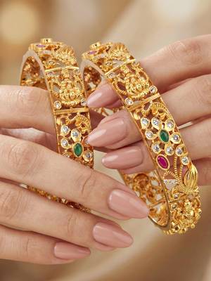 Gold laxmi twist floral bangle ad stone 2
