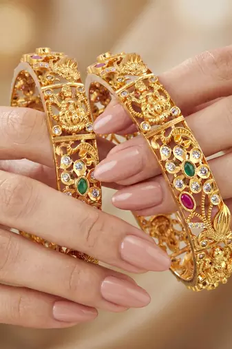 Gold laxmi twist floral bangle ad stone