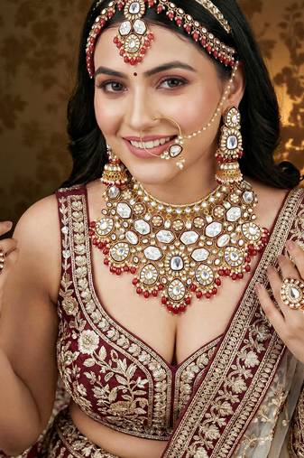 Lucky jewellery bridal kundan necklace set for women traditional indian wedding jewellery set