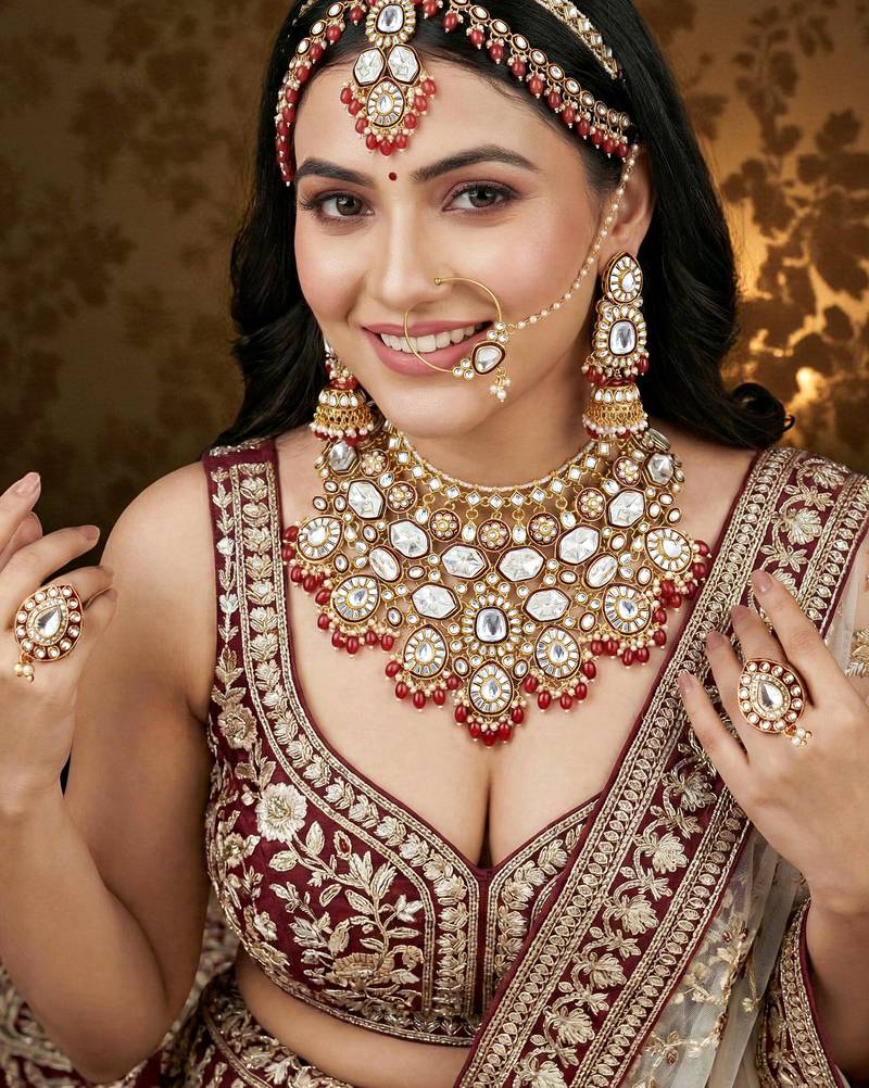 Lucky jewellery bridal kundan necklace set for women traditional indian wedding jewellery set